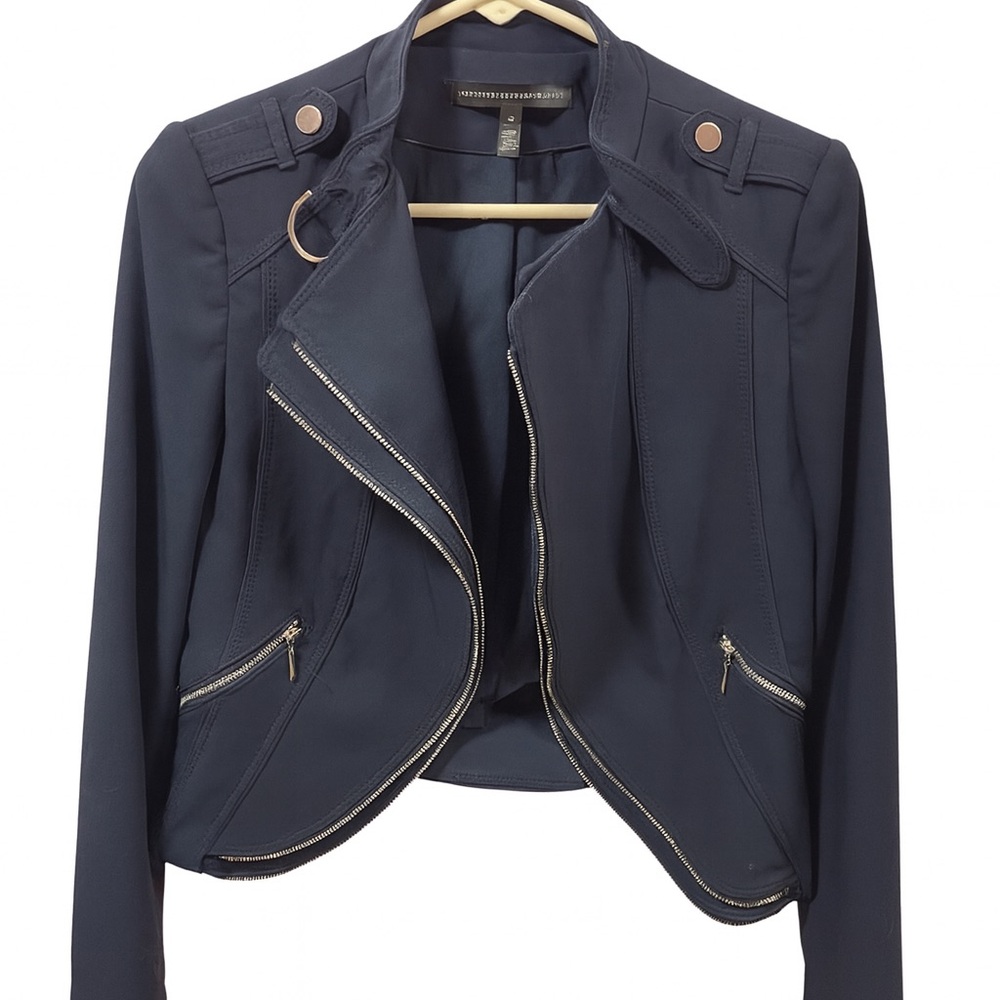 White House Black Market / Dark Blue Moto Jacket with Zipper Details - Picture 4 of 4